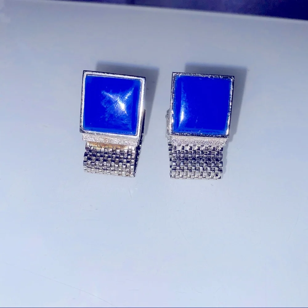 Vintage Swank blue‎ stoned cuff links & tie clip